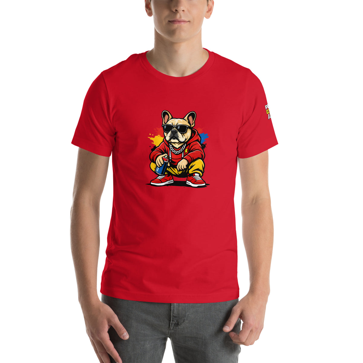 T-shirt Bolt rouge porté de face avec illustration Bolt